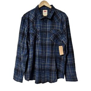 Levi's Curran Western Plaid Button Shirt Size XL Blue Cowboy Country Men's NEW